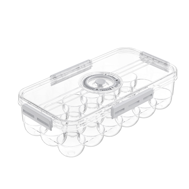 समय ट्रैकर ढक्कन के साथ स्टैकेबल 18-काउंट एग स्टोरेज बिन 