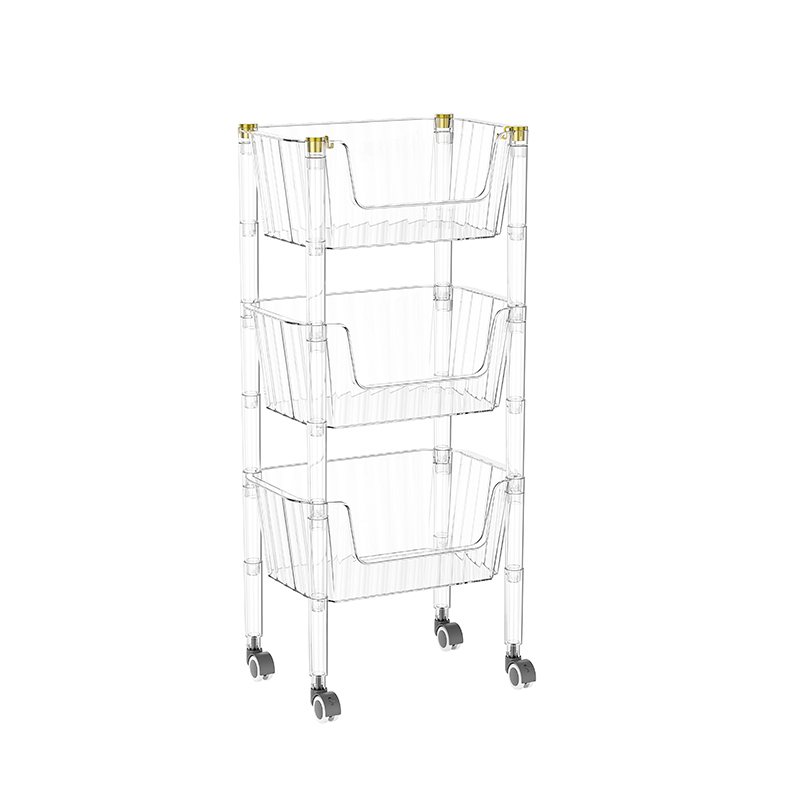 पहियों के साथ स्पष्ट 3-दराज उपयोगिता कार्ट